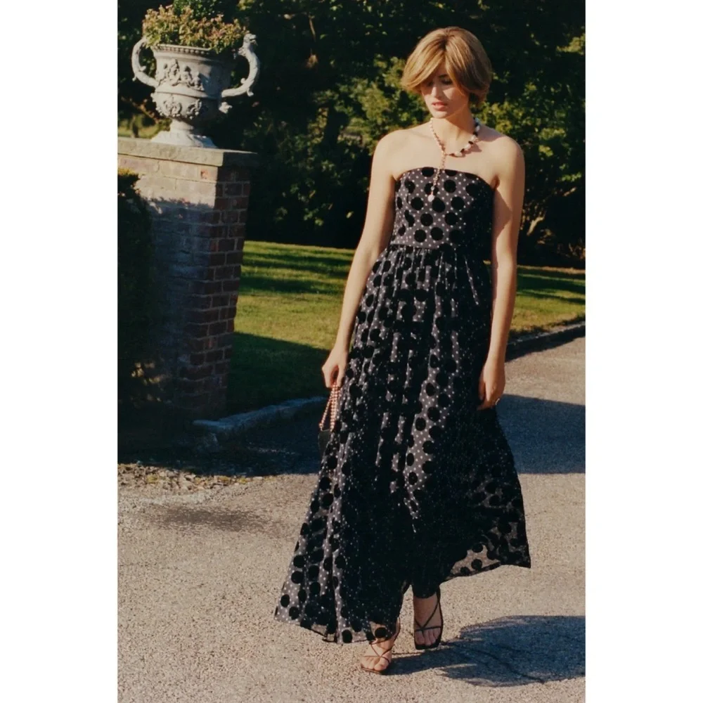 Anthropologie Velvet Polka Dot Maxi Dress
